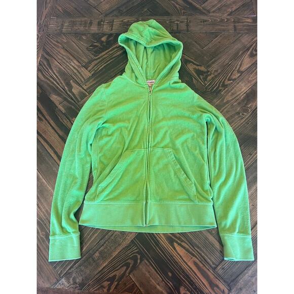 Juicy Couture Terry Cloth Tracksuit Jacket Women M Top Green Y2K Grunge Hooded - Picture 1 of 11
